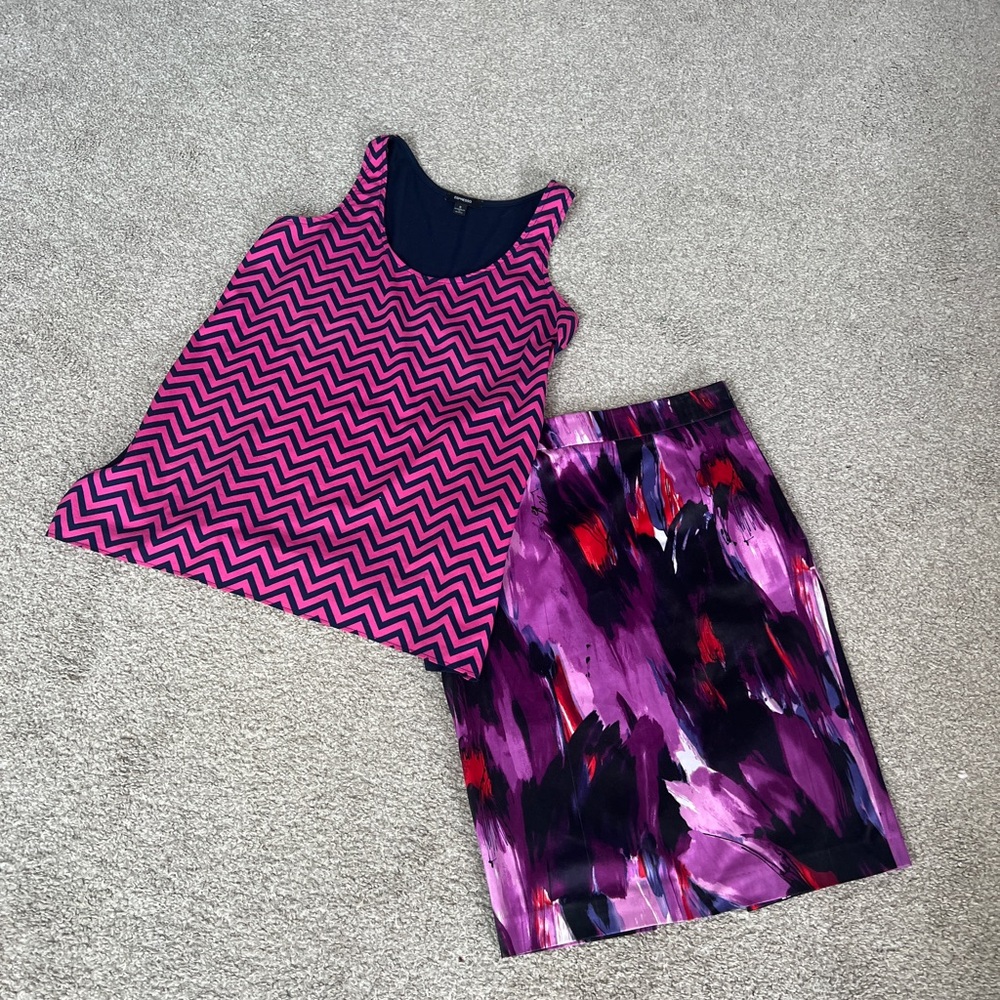 Espresso Navy and Pink Chevron Top with Navy and Pink Pencil Skirt sizes S